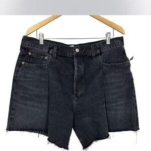 Agolde Black Jean Shorts pleated Distressed Cut-Off Hem